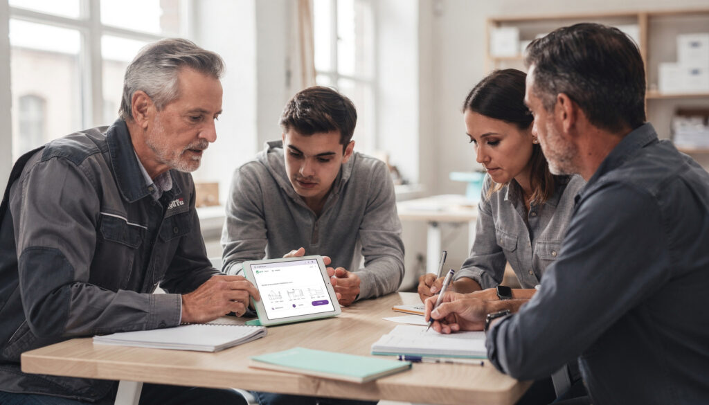 Innovatie op de werkvloer met teamleden die samenwerken aan sociale innovatie